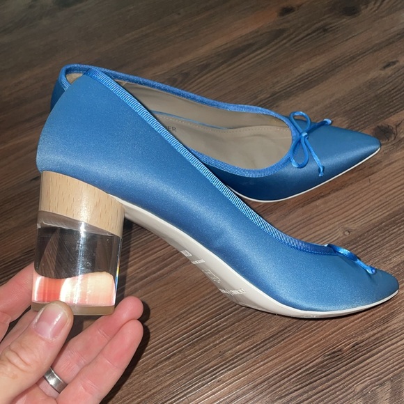 DONALD PLINER Asia Spain blue satin heels with clear heel & pointy toe!NEW&RARE - Picture 2 of 10